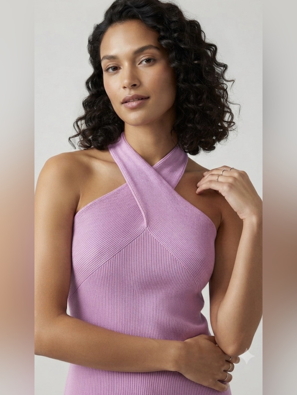INC International Concepts Pink Ribbed Criss Cross Halter Knit Top Size M